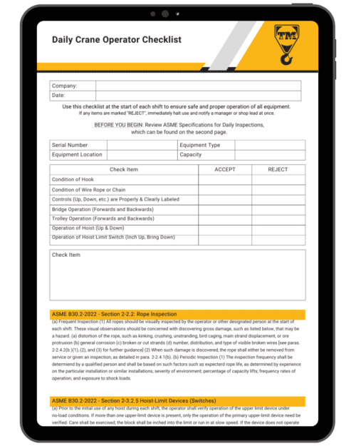 Daily Crane Operator Checklist Daily Crane Operator Checklist